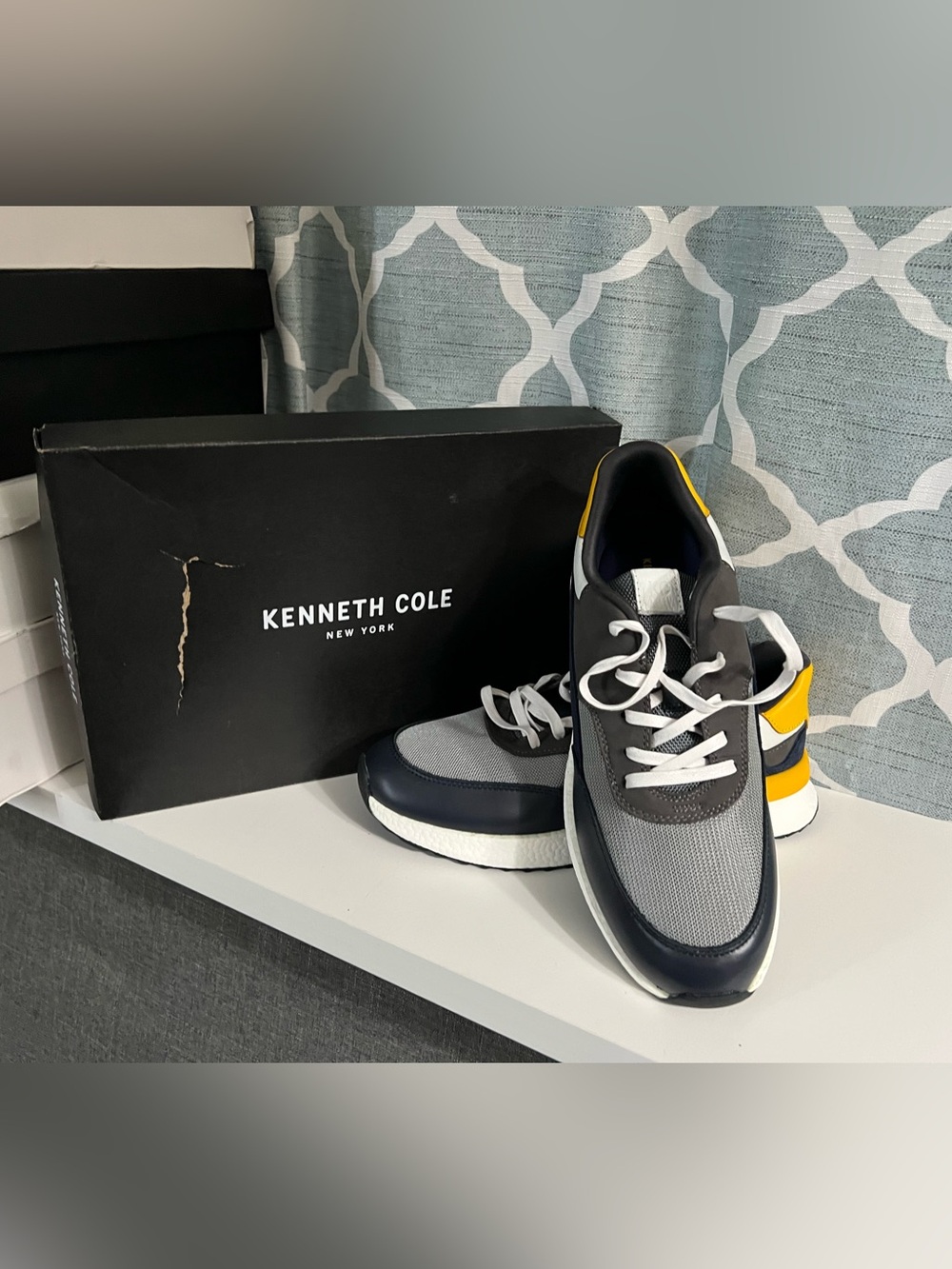 Kenneth Cole Men's Gray, Navy & Yellow Casual Sneakers